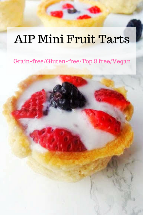 These AIP Vegan mini fruit tarts are Gluten-free Grain-free and are perfect desserts for 4th of July or any allergy friendly party.There are AIP compliant, autoimmune protocol friendly, grain free, dairy free, egg free, soy free, corn free, peanut free. They are Paleo, Vegan, Whole30 friendly. #aip #aipdessert #top8free #autoimmuneprotocol #glutenfreefruit tarts #fruittarts #allergyfriendly #glutenfreedessert #glutenfreevegan #dairyfree #dairyfreedessert #vegandessert #eggfree #dairyfreeeggfree #whole30dessert #paleodessertidea #4thofjuly #4thofjulydessert #healthydessert #summerdessert 