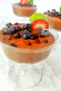 This decadent Dairy-free Vegan Chocolate Tapioca Pudding is creamy and so easy to make. It's food allergy friendly and made with healthy ingredients. Great for a sweet dessert or for a kid friendly snack paired with fresh fruit. #healthydessert #dairyfree #vegandessert #paleodessert #kidsdessert