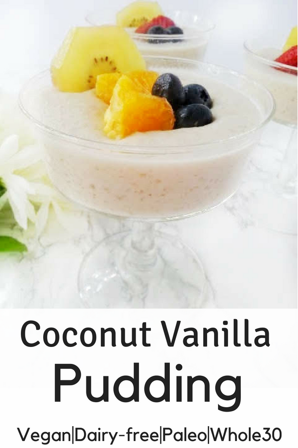 This Vegan Vanilla Pudding would reminds your of the old fashioned pudding, you grew up with. It's healthy, dairy-free,corn-free, and refined-sugar free. It's super easy to make and contains only 4 ingredients. It's delicious on it's own or can be used as a custard filling for pies or fruit tarts. #vanillapudding #glutenfreedessert #veganpudding #dairyfreepudding #healthyvanillapudding #easyvanillapudding #sugarfreevanillapudding #paleodessert #vegandessert #whole30dessert #glutenfreevegan