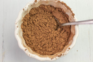 Mixing cocoa powder and maple syrup in a bowl