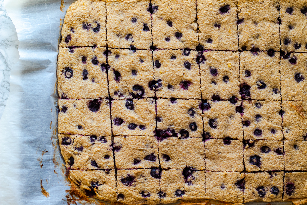 Blueberry Bar Spread cut in squares