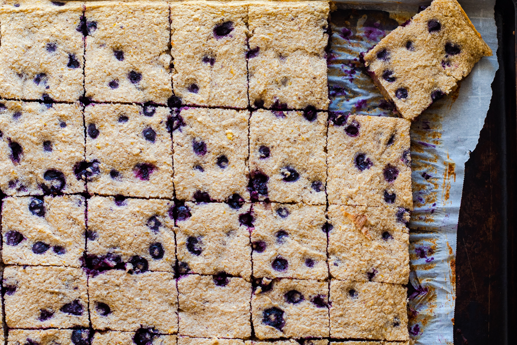 Image of the blueberry bars cut in individual pieces