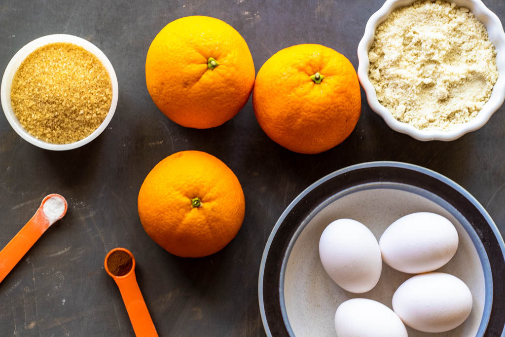 Ingredients for the almond orange cake recipe