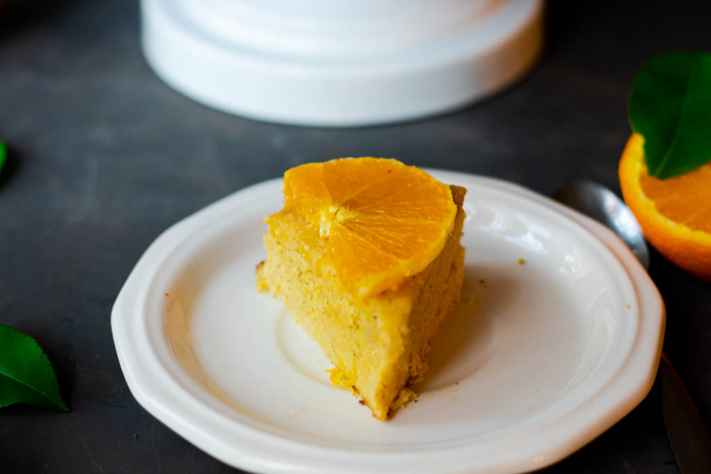 A slice of almond orange cake