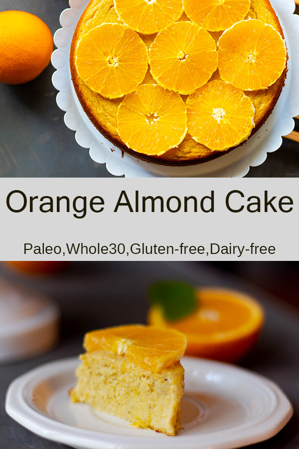 This Almond Orange Cake is delicious, moist, and gluten-free, flourless, grain-free, and paleo. It's the easiest allergy-friendly cake to make. It's dairy-free and healthy, perfect for a gluten-free Christmas cake or birthday cake or Mother Days cake.