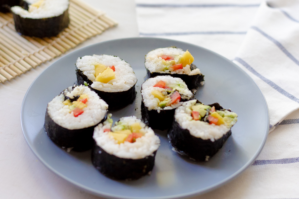 Sushi rolls on a plate