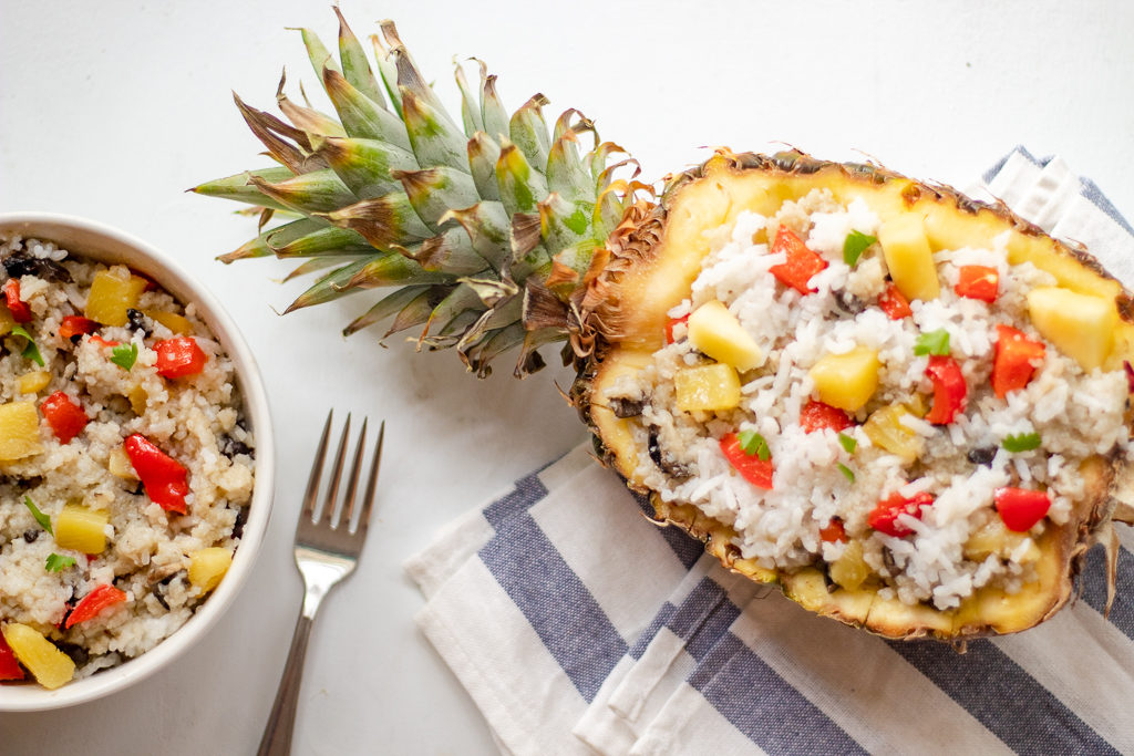 Half of Pineapple stuffed with Thai pineapple fried rice