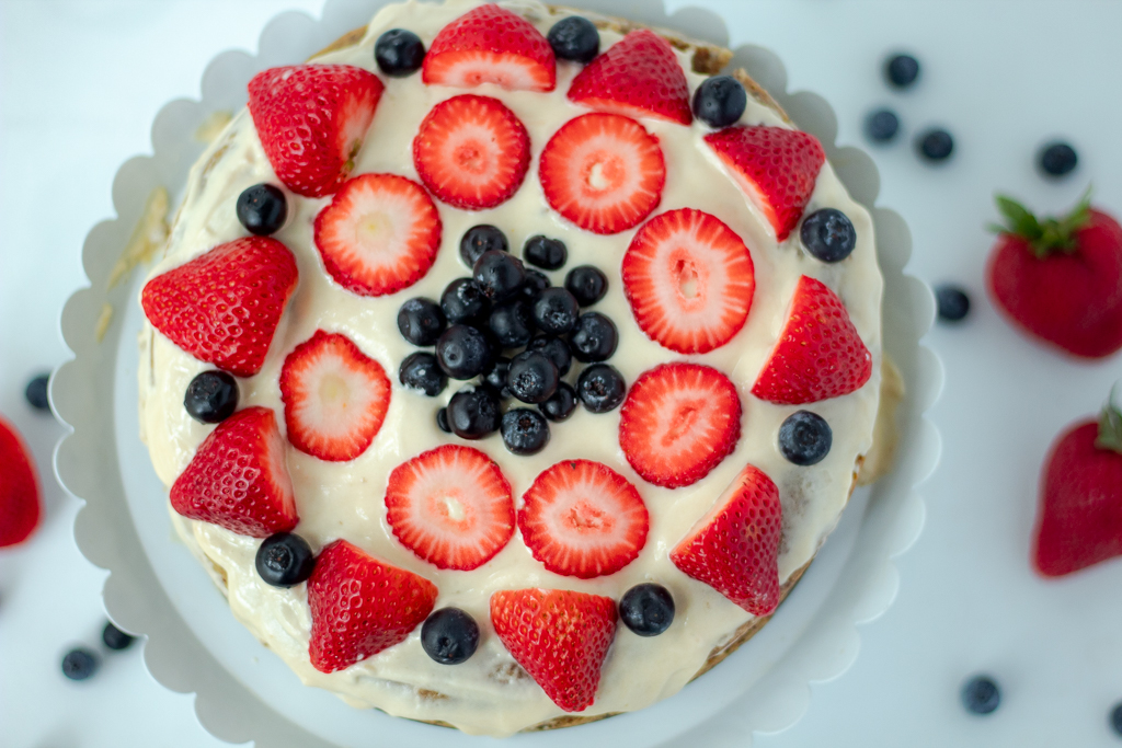 Gluten-free Vegan Vanilla Cake with berries on top
