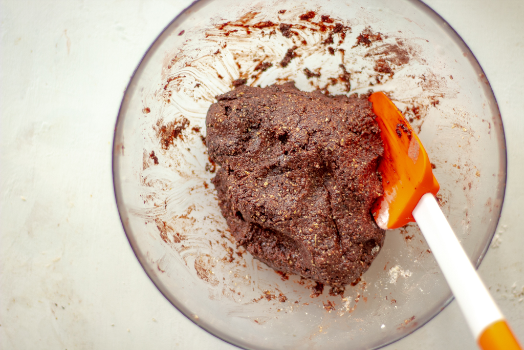 A bowl with the chocolate cookie dough