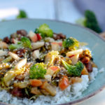 Plate with Mongolian Beef and Broccoli over rice