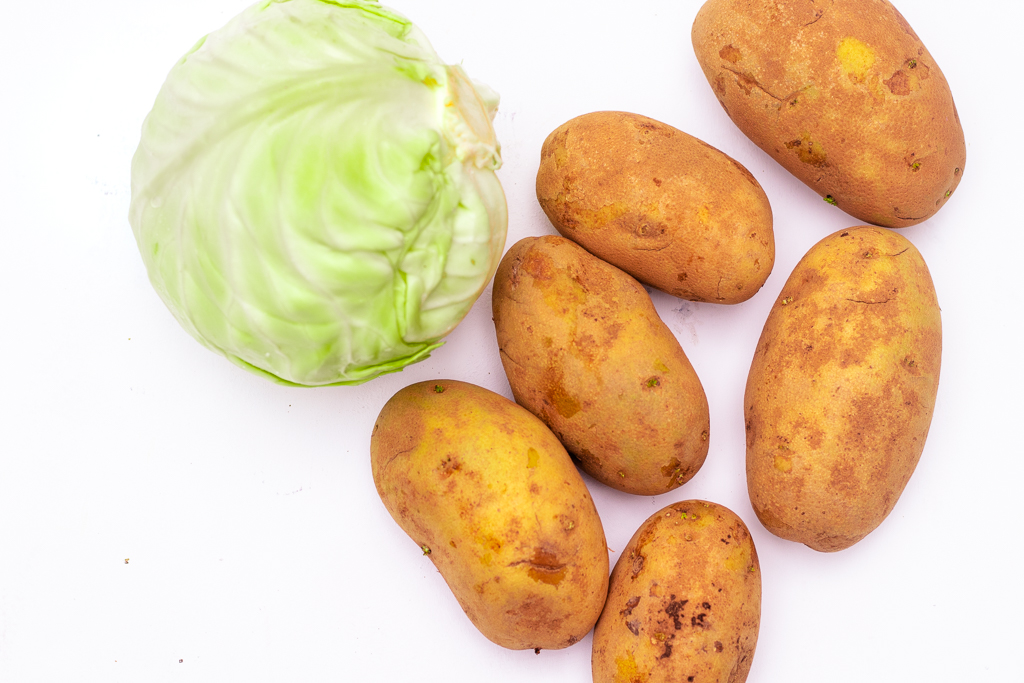 Cabbage and several white potatoes