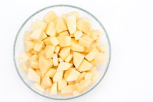 A bowl with cut up potatoes