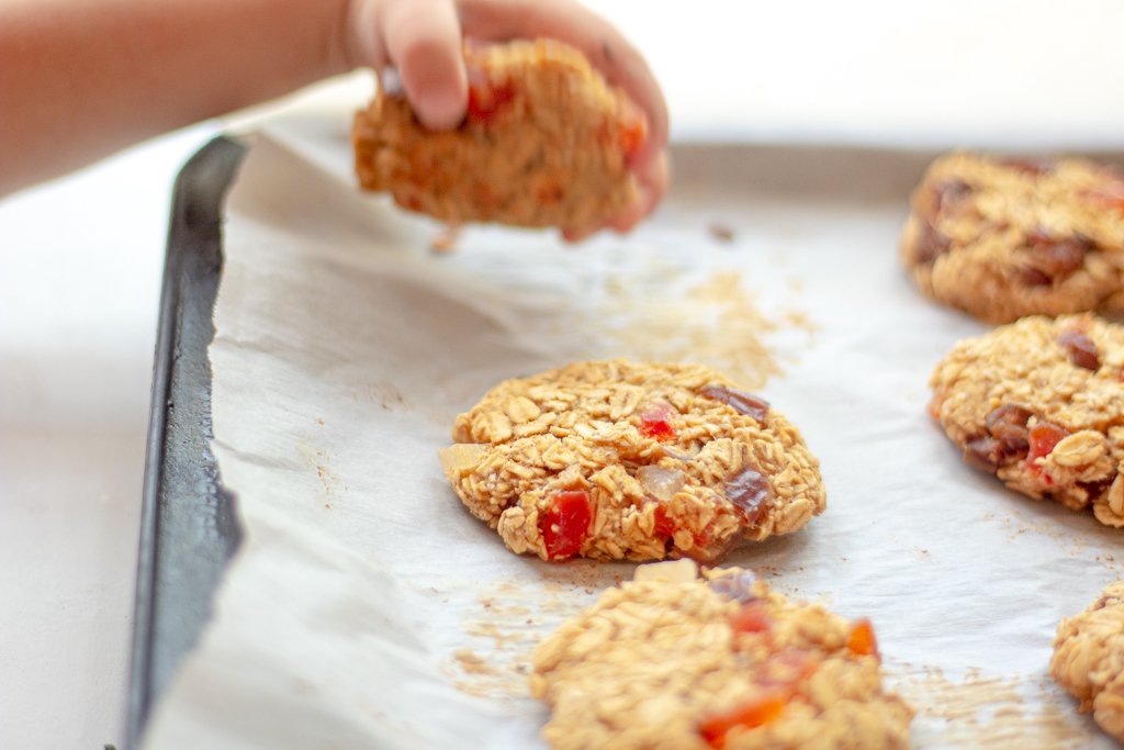 Someone stealing a healthy banana cookie