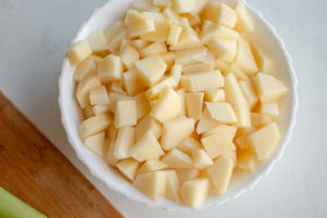 Cut up potatoes in a bowl