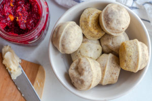 a Bowl with tapioca rolls