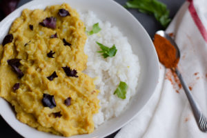 a bowl with split pea coconut curry