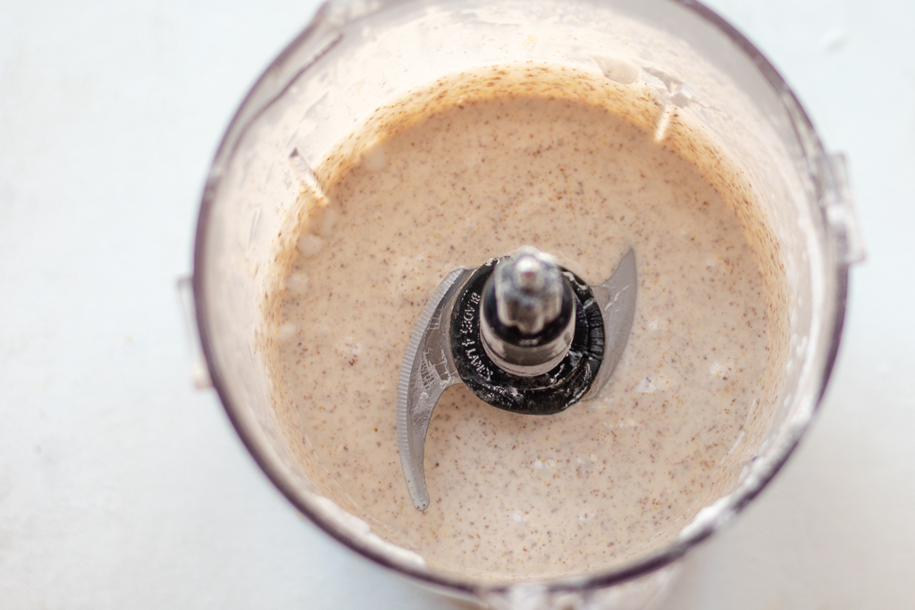 Vegan Gluten-free Dinner Rolls ingredients blended in the blender