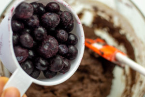 someone adding blueberries