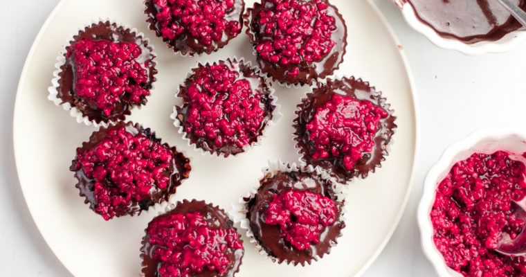 CHOCOLATE BLUEBERRY PALEO CUPCAKES WITH CHOCOLATE GANACHE AND RASPBERRY TOPPING (AIP, VEGAN, GLUTEN-FREE)