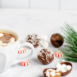 Vegan Chocolate Bombs with hot chocolate and peppermints
